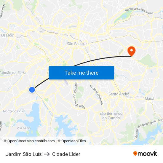 Jardim São Luís to Cidade Líder map