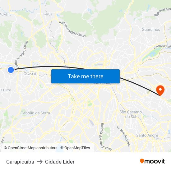 Carapicuíba to Cidade Líder map