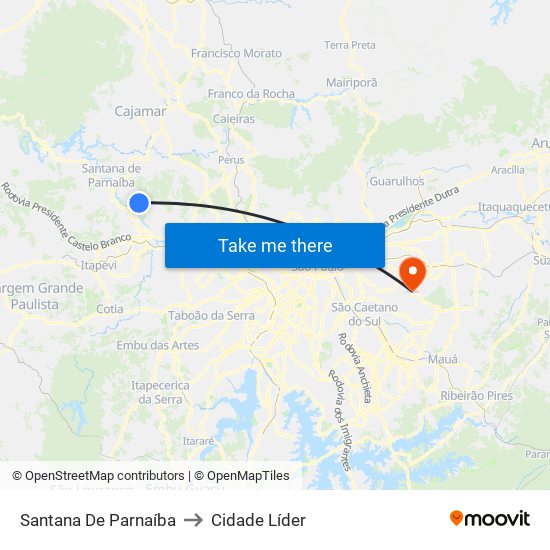 Santana De Parnaíba to Cidade Líder map