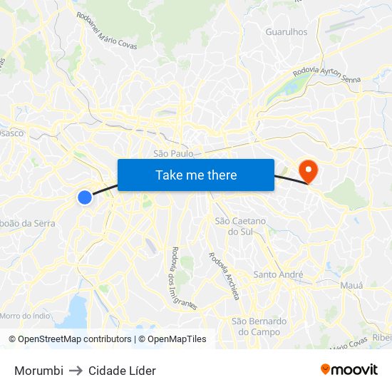 Morumbi to Cidade Líder map