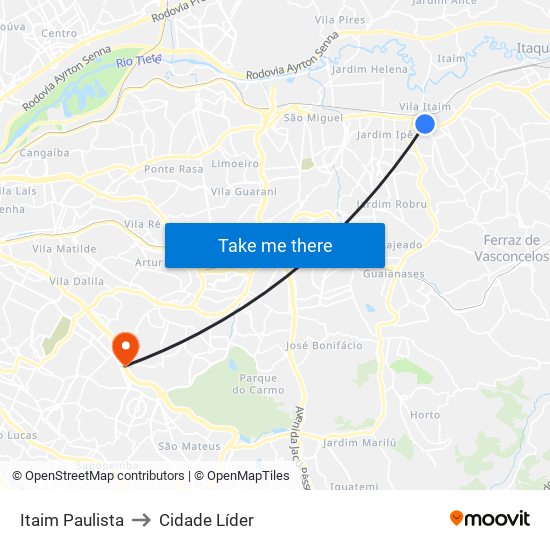 Itaim Paulista to Cidade Líder map