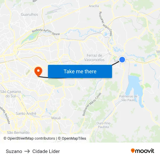 Suzano to Cidade Líder map