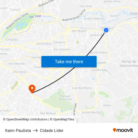 Itaim Paulista to Cidade Líder map