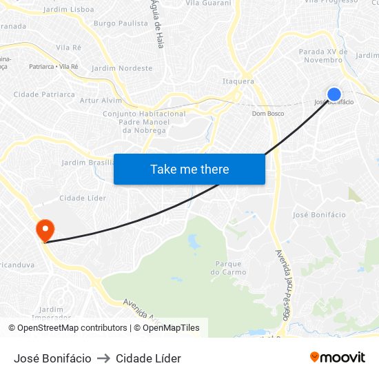 José Bonifácio to Cidade Líder map