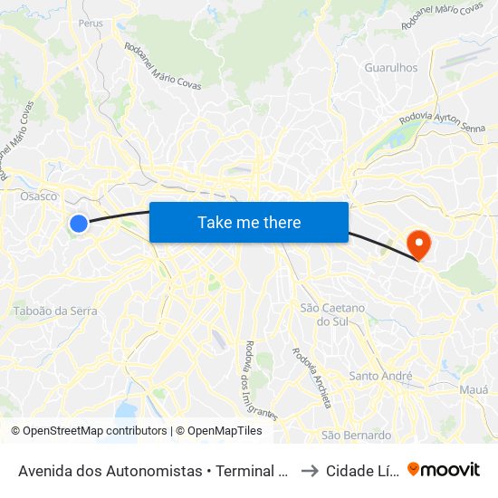 Avenida dos Autonomistas • Terminal Vila Yara to Cidade Líder map