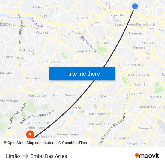 Limão to Embu Das Artes map