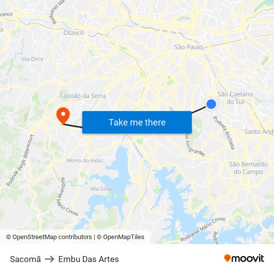 Sacomã to Embu Das Artes map
