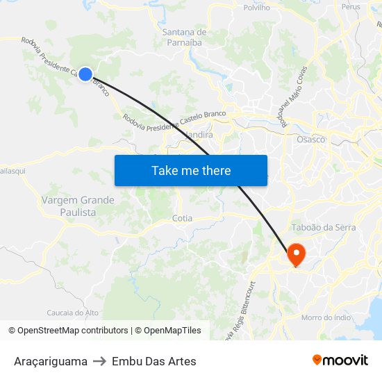 Araçariguama to Embu Das Artes map