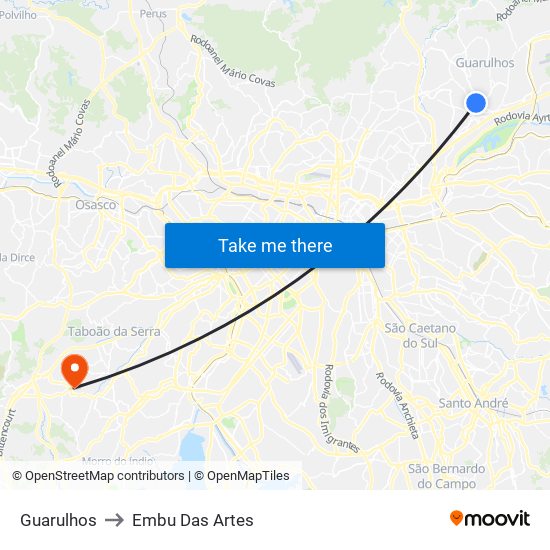 Guarulhos to Embu Das Artes map