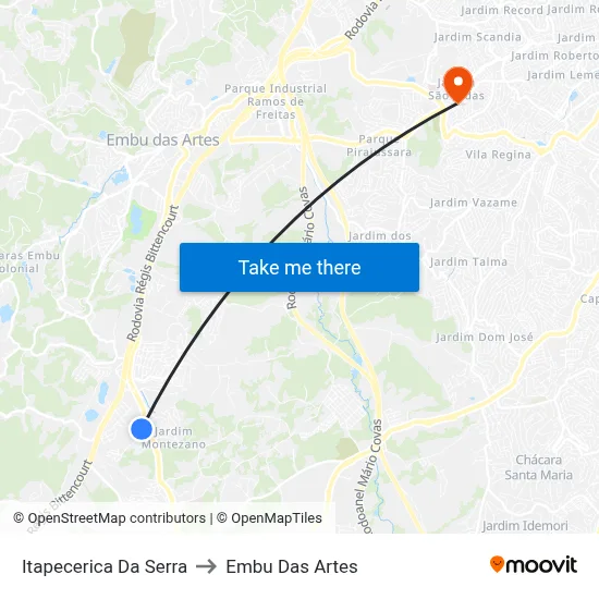 Itapecerica Da Serra to Embu Das Artes map