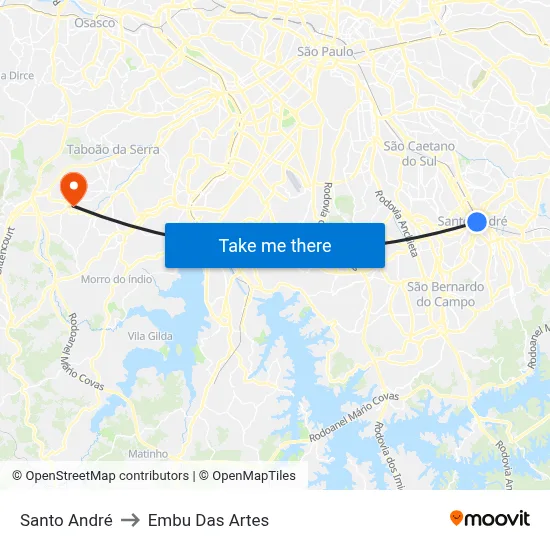 Santo André to Embu Das Artes map