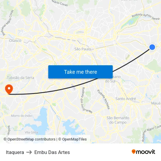 Itaquera to Embu Das Artes map