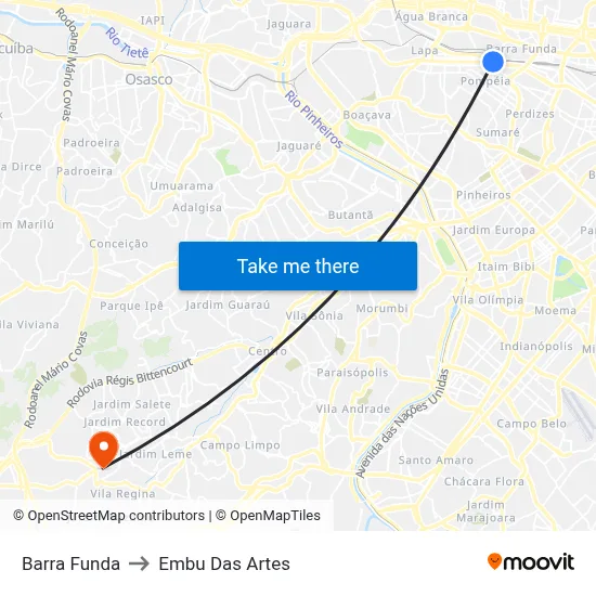 Barra Funda to Embu Das Artes map
