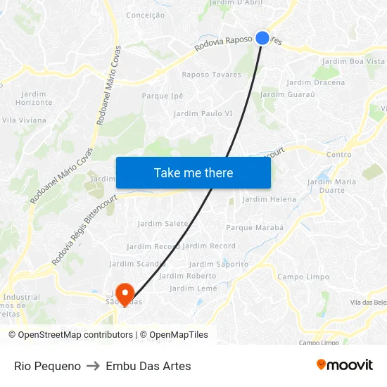 Rio Pequeno to Embu Das Artes map