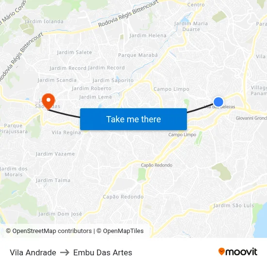 Vila Andrade to Embu Das Artes map
