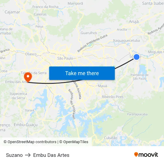 Suzano to Embu Das Artes map