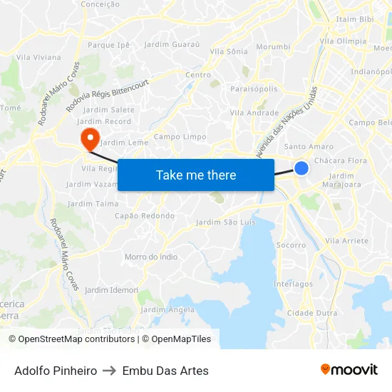 Adolfo Pinheiro to Embu Das Artes map