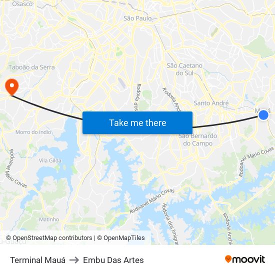 Terminal Mauá to Embu Das Artes map