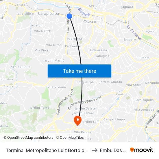 Terminal Metropolitano Luiz Bortolosso / Km 21 to Embu Das Artes map