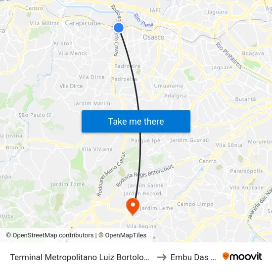 Terminal Metropolitano Luiz Bortolosso / Km 21 to Embu Das Artes map