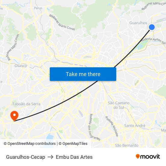 Guarulhos-Cecap to Embu Das Artes map