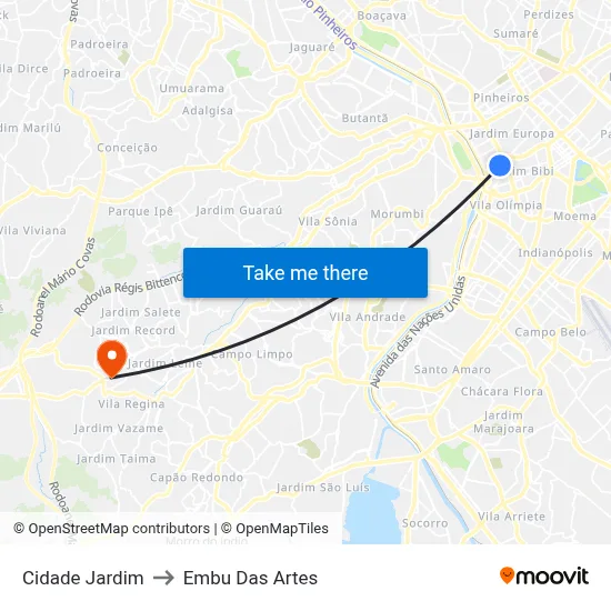 Cidade Jardim to Embu Das Artes map