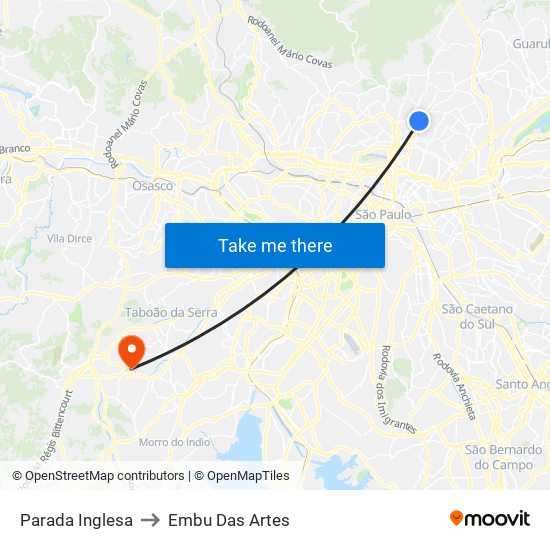 Parada Inglesa to Embu Das Artes map