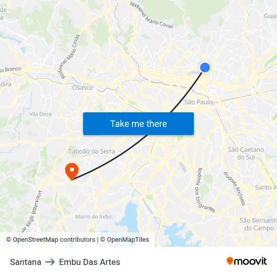 Santana to Embu Das Artes map