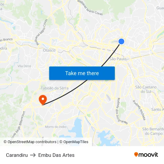 Carandiru to Embu Das Artes map