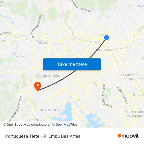 Portuguesa-Tietê to Embu Das Artes map