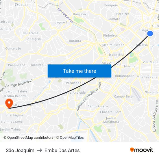 São Joaquim to Embu Das Artes map