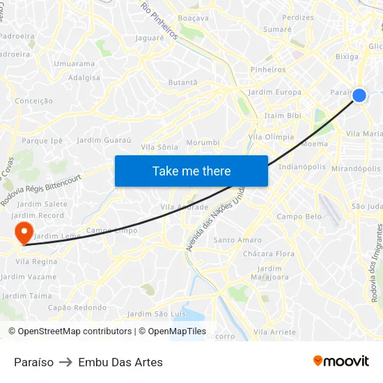 Paraíso to Embu Das Artes map