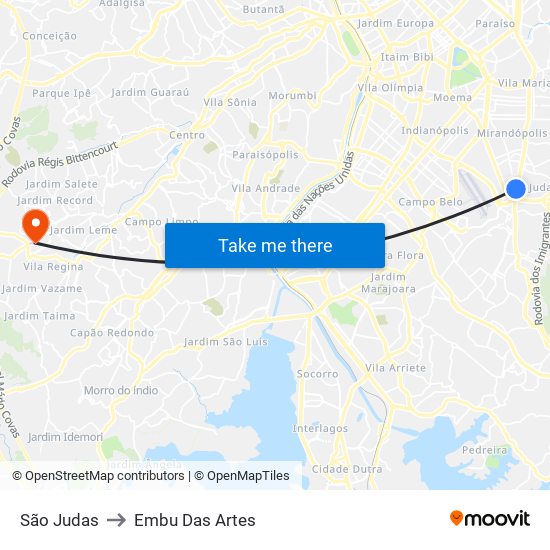 São Judas to Embu Das Artes map
