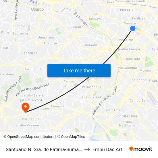 Santuário N. Sra. de Fátima-Sumaré to Embu Das Artes map