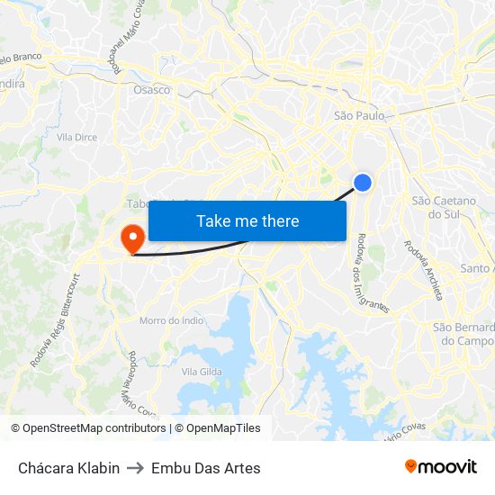 Chácara Klabin to Embu Das Artes map