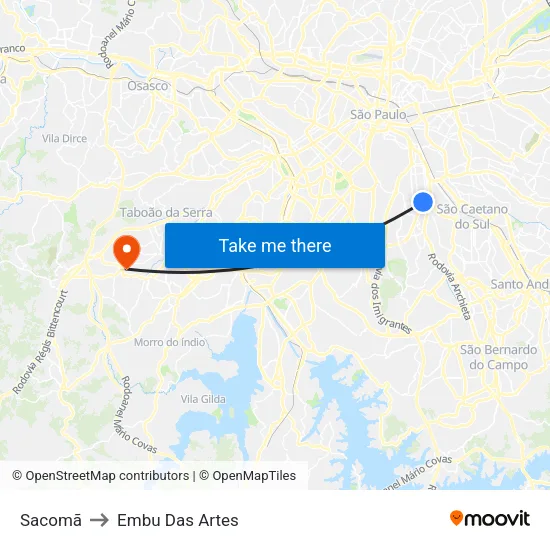 Sacomã to Embu Das Artes map