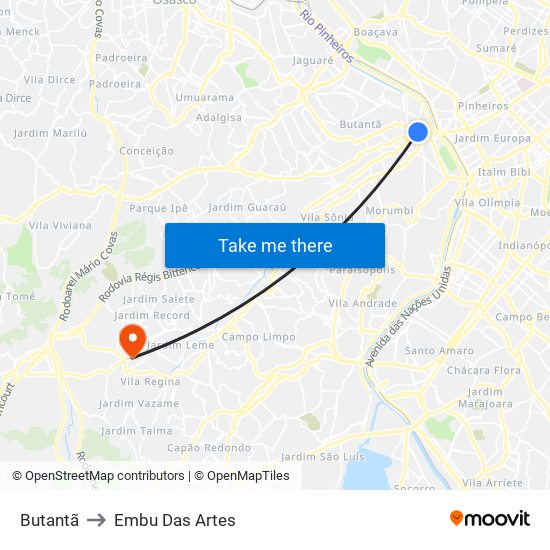 Butantã to Embu Das Artes map