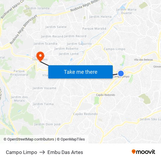 Campo Limpo to Embu Das Artes map