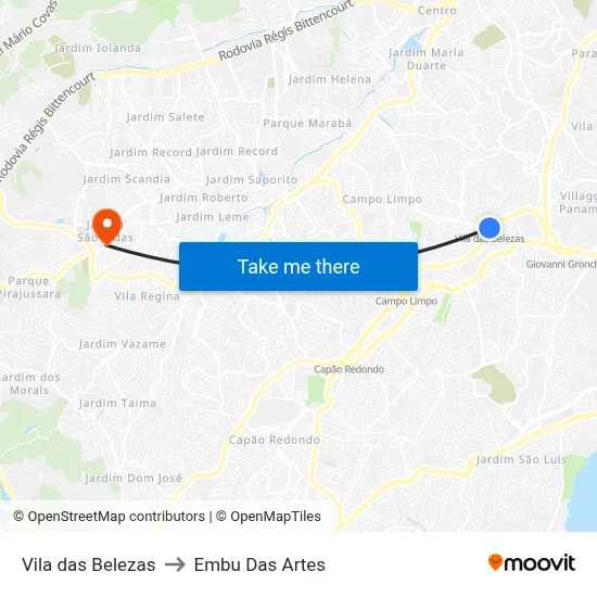 Vila das Belezas to Embu Das Artes map