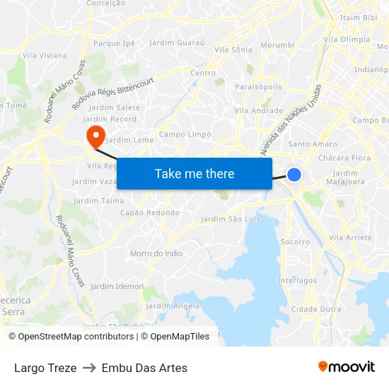 Largo Treze to Embu Das Artes map
