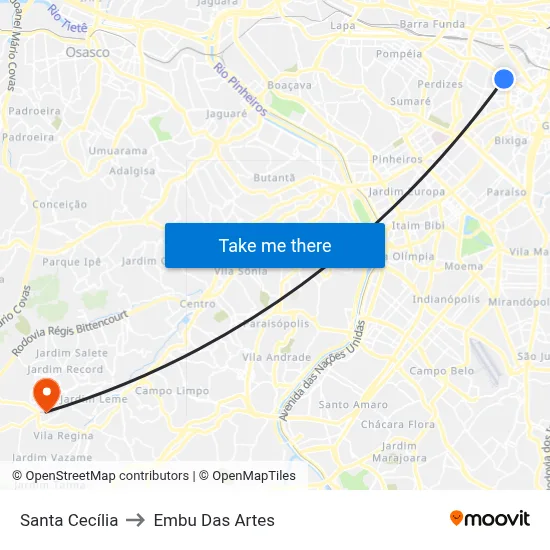 Santa Cecília to Embu Das Artes map