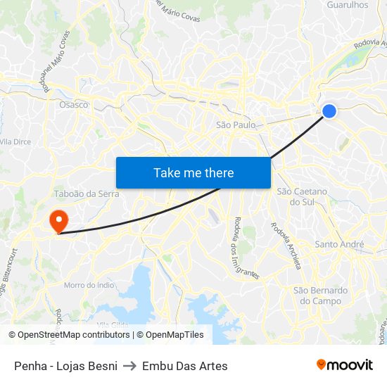 Penha - Lojas Besni to Embu Das Artes map