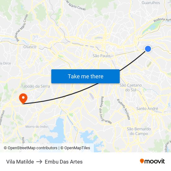 Vila Matilde to Embu Das Artes map