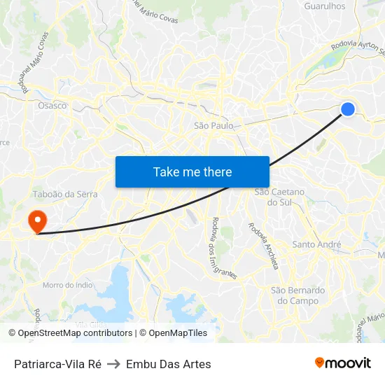 Patriarca-Vila Ré to Embu Das Artes map