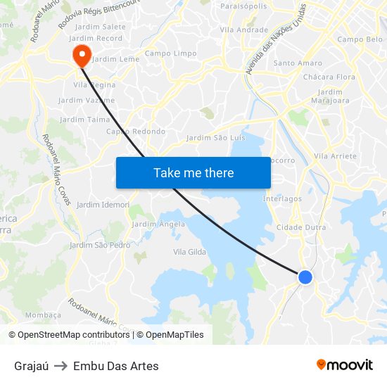 Grajaú to Embu Das Artes map