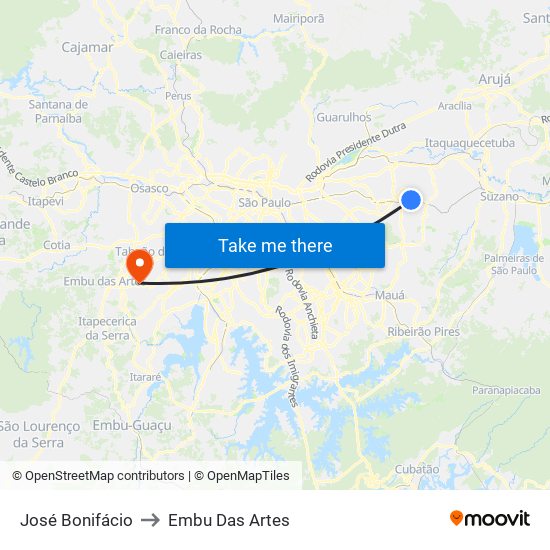 José Bonifácio to Embu Das Artes map