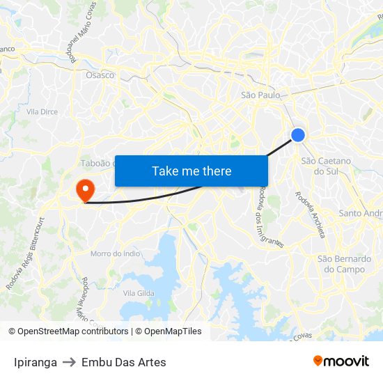 Ipiranga to Embu Das Artes map