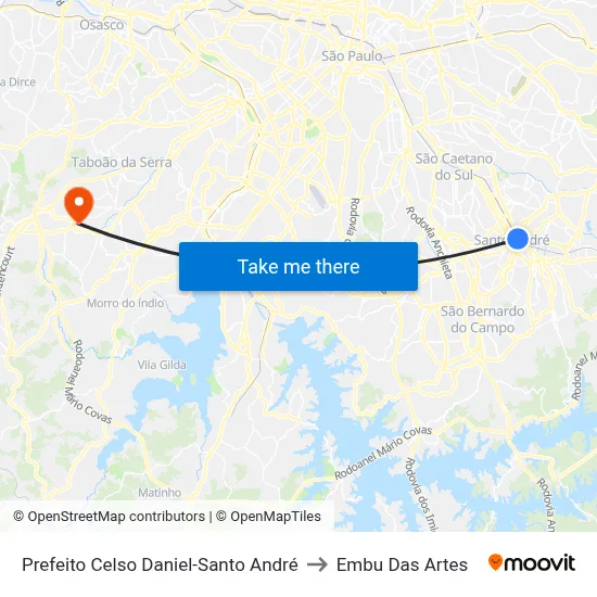 Prefeito Celso Daniel-Santo André to Embu Das Artes map