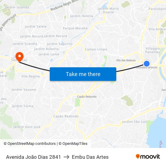 Avenida João Dias 2841 to Embu Das Artes map