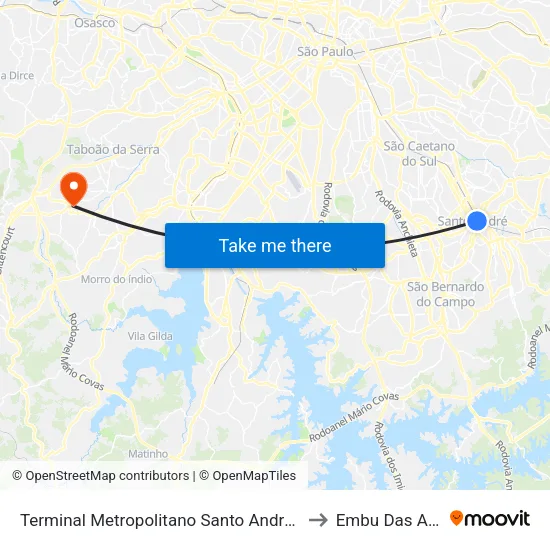 Terminal Metropolitano Santo André Oeste to Embu Das Artes map